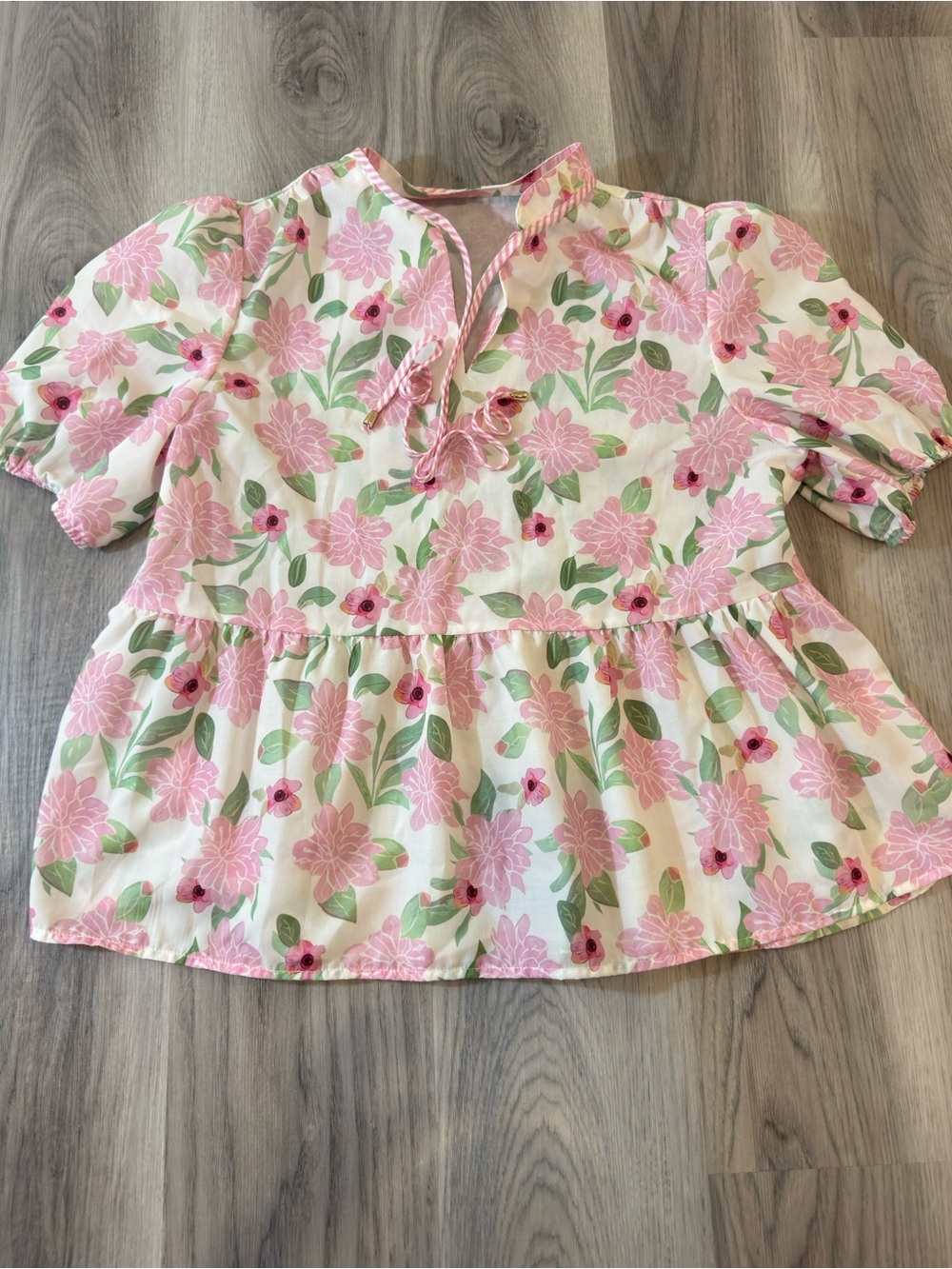 Vintage Pink Floral Peasant Top